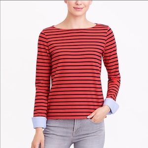 J. Crew Cuffed Striped Boatneck Shirt Large